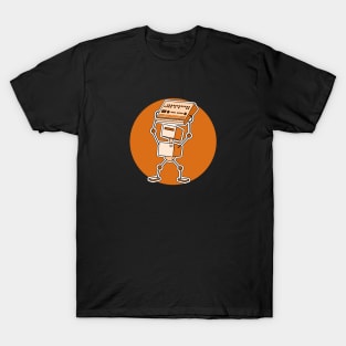 Robot Holding Drum Machine Orange Tint T-Shirt